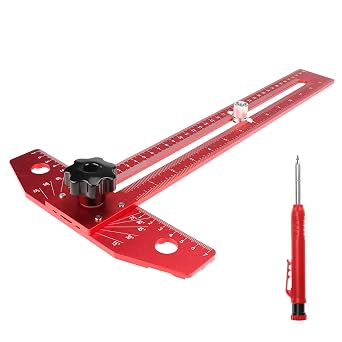 QWORK  14" Aluminum Alloy Sliding T-Square with Precision Angle Scriber | Multi-Function Adjustable T-Square Include Mechanical Pencil