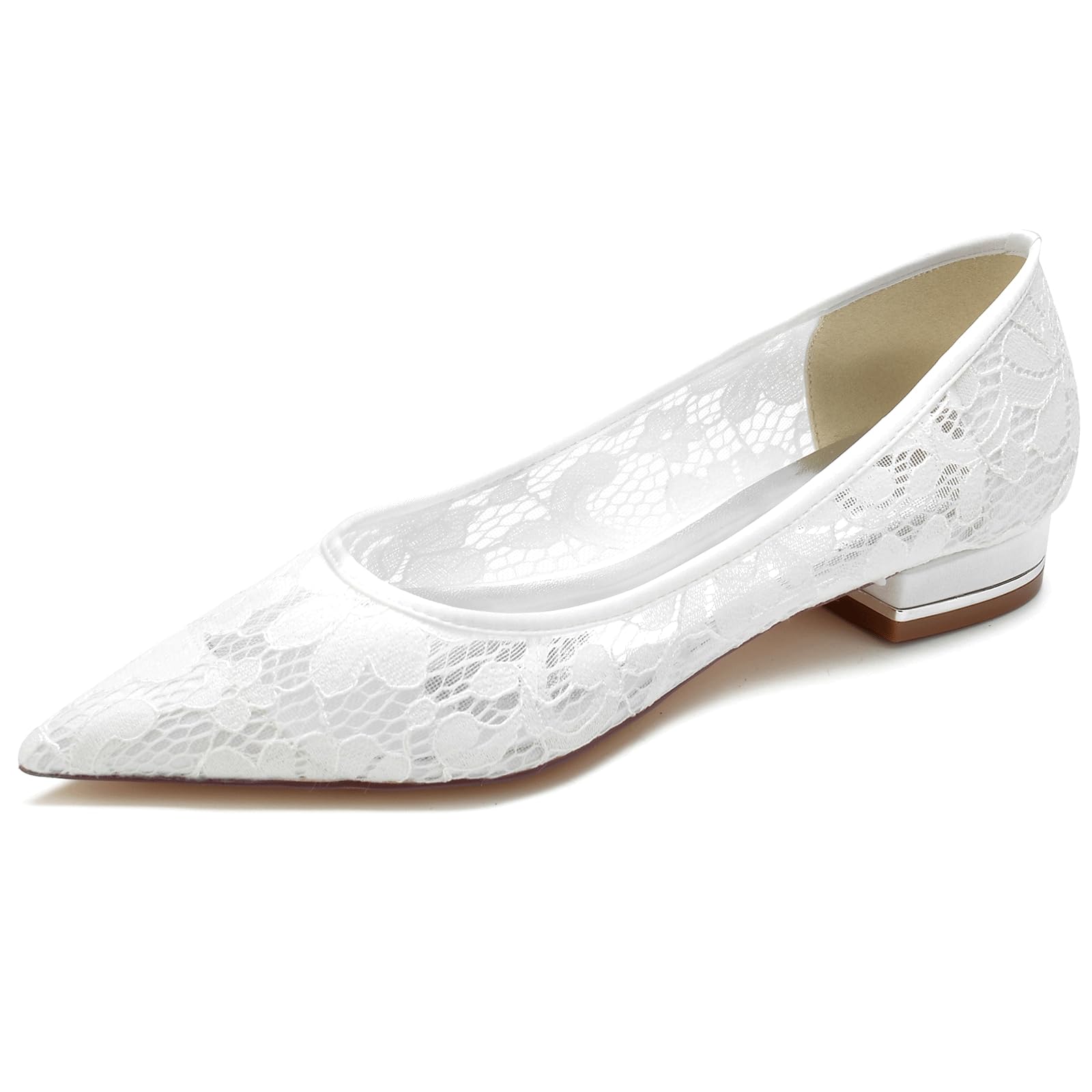 Ballerines mariée en maille dentelle blanche avec talon bas - 7