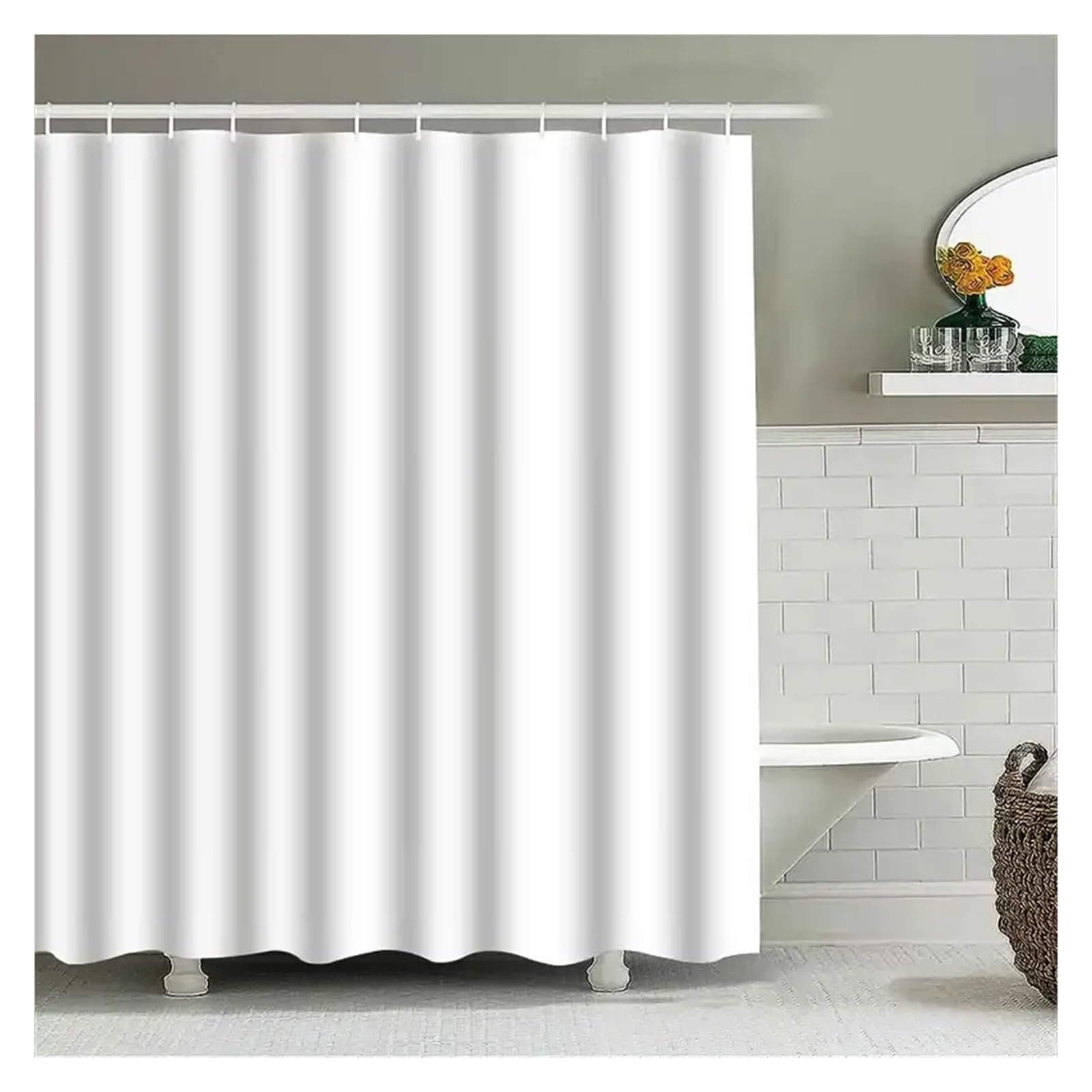 PIGENEQW Shower Liner Cloth Waterproof White Shower Curtain with Hooks Waterproof Bath for Bathroom Decor(150x180cm)