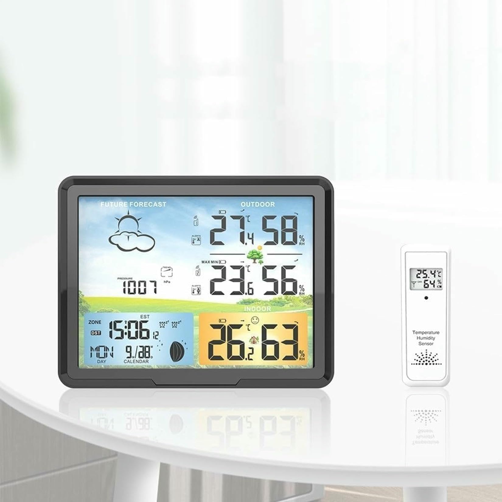 Misuratore di umidità della Temperatura Esterna Interna con Schermo A Colori Multifunzionale, Orologio Meteorologico E Allarme per Uso Domestico