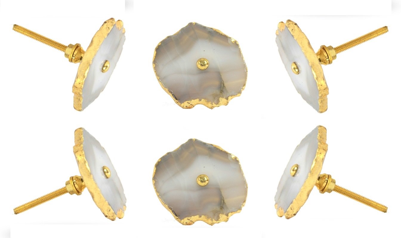 TRINCA-FERRO Set of 6 Agate Knobs Grey for Cabinets Dresser Drawers Interior/Exterior Stone Knobs for Drawer Pull Decorative Modern Stone Closet Knobs for Kitchen | Bedroom | Bathroom | Office |