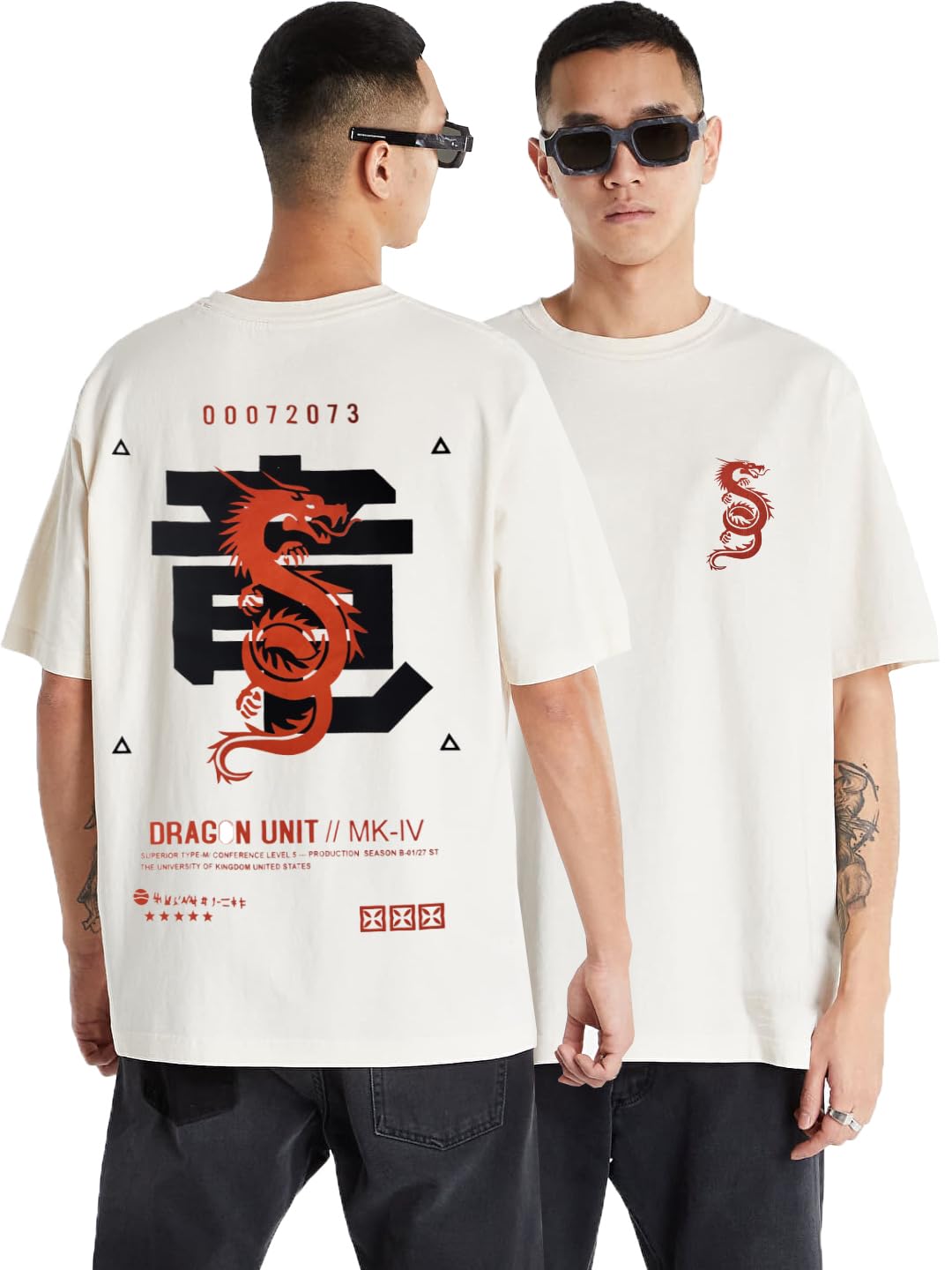 RodZenMen's Polyester Round Back Dragon Printed Oversized T-Shirt