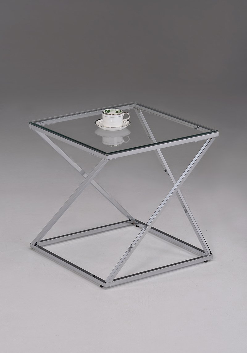 Contemporary Chrome Metal Glass Square Side End Table