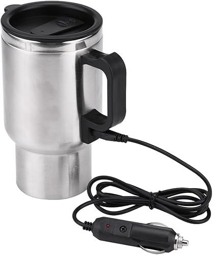Alvinlite Taza térmica eléctrica de viaje para coche, de acero inoxidable, térmica, 12 V, 15.2 fl oz, aislada, portátil, para café, leche y té