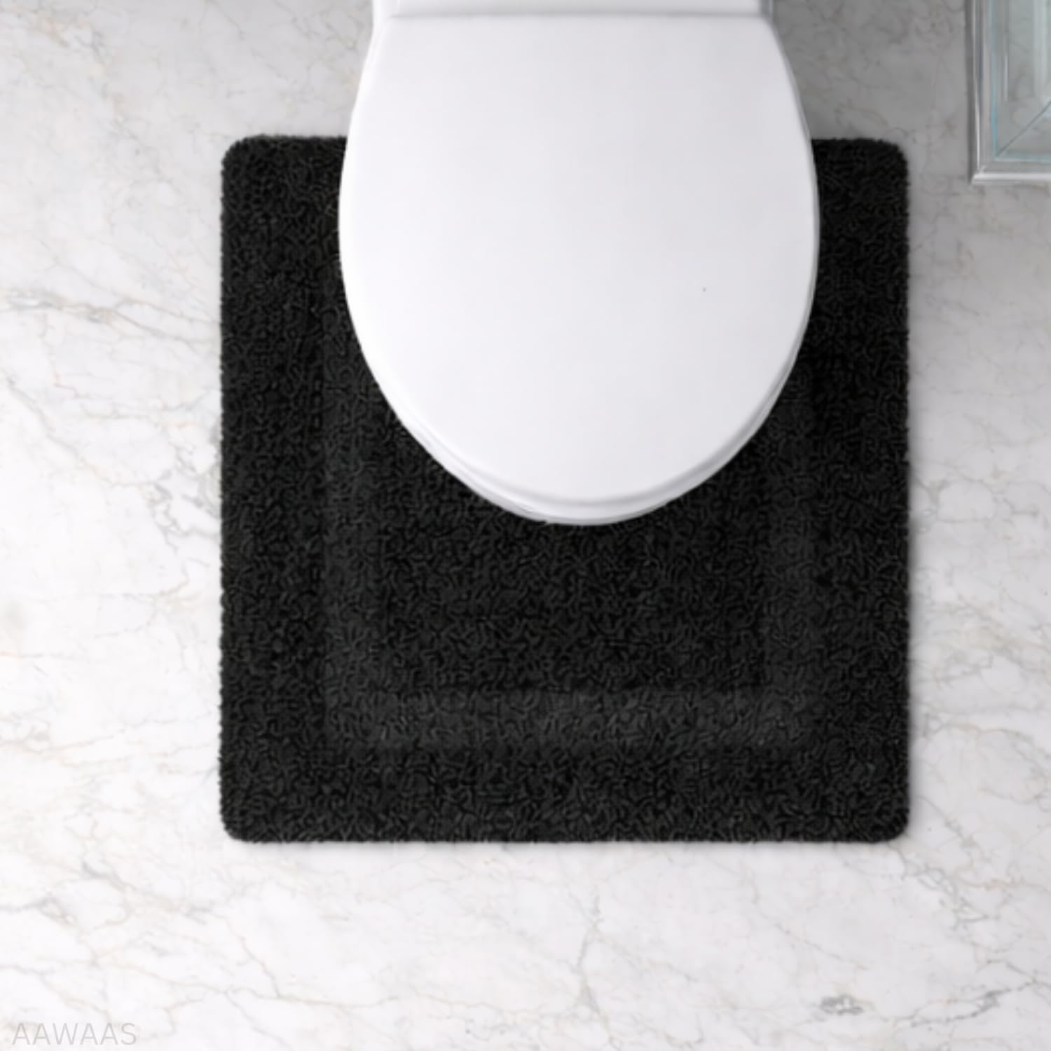 AAWAAS – U Shaped 50x60cm and 40x60cm Rect Non Slip & Super Absorbent Extra Thick Soft, Washable Bath Mats for Bathroom Contour Bath Rugs for Toilet,Dry Quick - Black Rect 3