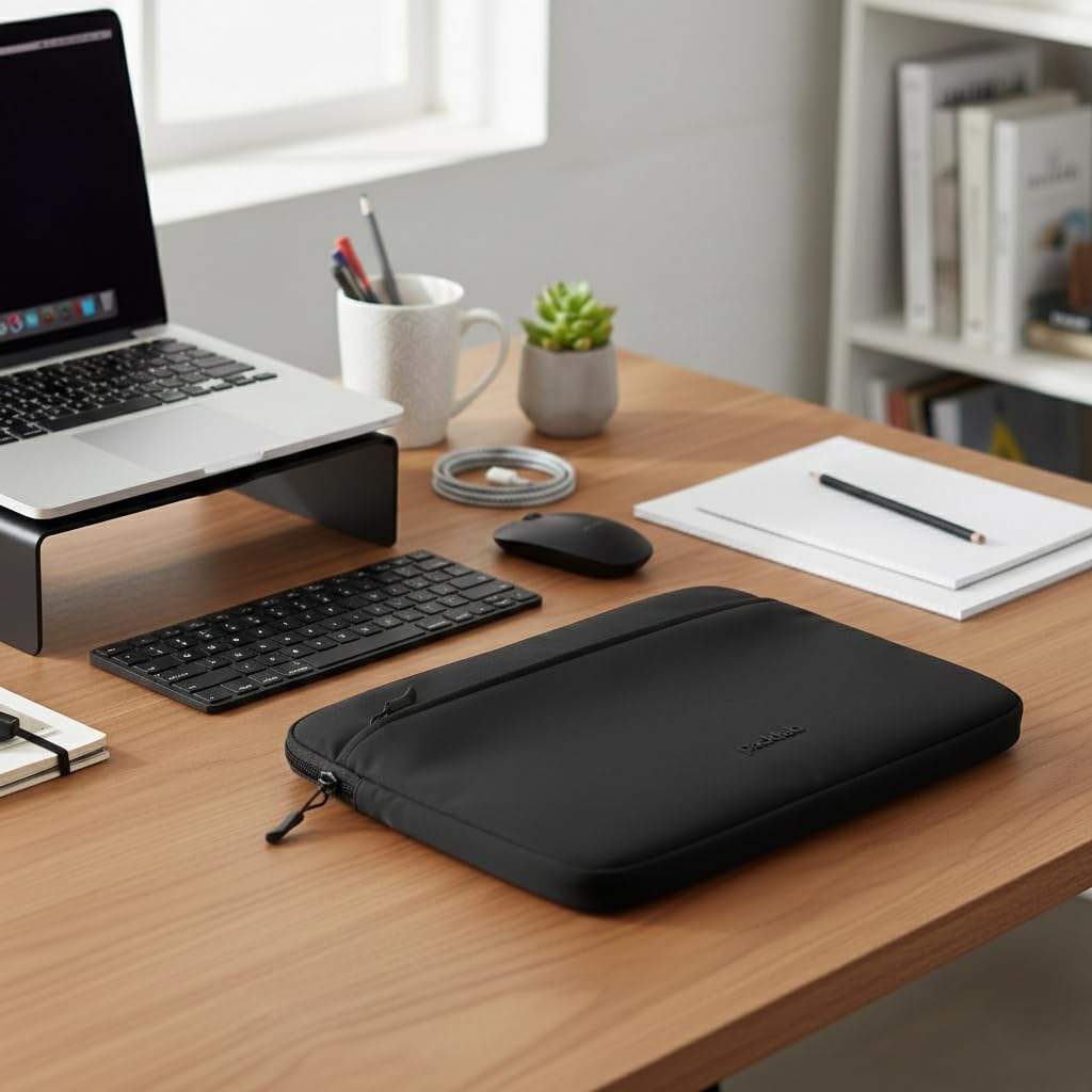 Black Laptop Sleeve with Front Pocket – Slim Padded Laptop Case for 14 Inch Laptops – Minimal Computer Sleeve for Work, Travel & Everyday Carry