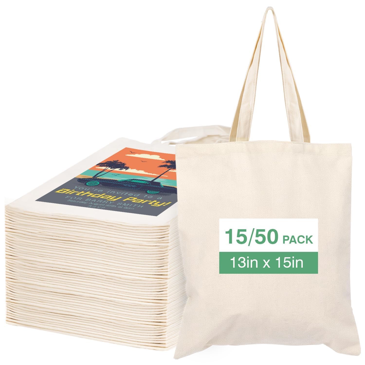 Lzerking Canvas Tote Bag Bulk for DIY Projects, 13x15 Inches Tote Bags for Grocery Shopping, 10oz Machine Washable Fabric