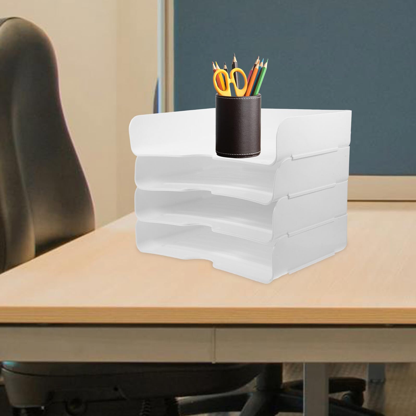Healifty 4 Stück Stapelbare Schreibtisch Papierfächer aus Pp Vielseitige Büroorganisation mit Modernem Design für A4 Dokumente und Ordner
