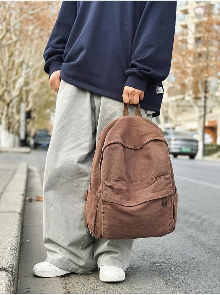 Canvas Backpack for Women Men Cute Vintage College Laptop Bag Hippie Grunge Casual Travel Rucksack Daypack (Brown)