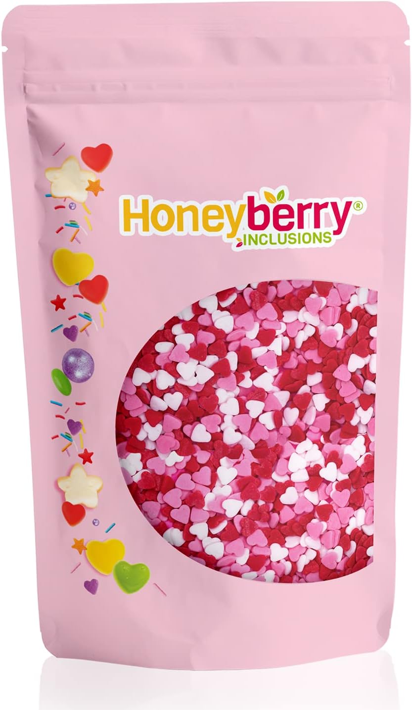 INCLUSIONS Pink Red White Hearts 200g - Premium Edible Decorating Sprinkles for Baking, Cupcake and Cake Decorations, Ice Cream, Dessert and Icing Decoration Toppers