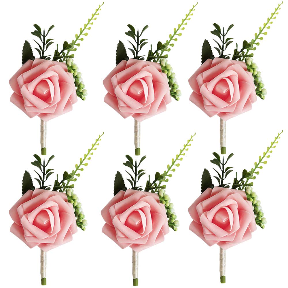 Sancosco Wedding Decor Bride Bridesmaid Corsage Brooch Bouquet Corsage Buttonhole Wedding Flowers Party Decoration Boutonniere (6pcs, Pink)