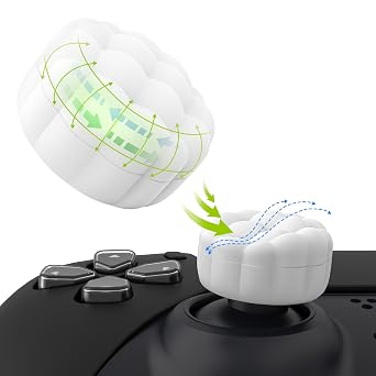 PlayVital Thumbs Cushion Caps Thumb Grips for ps5 ps4, Thumbstick Grip Cover Joystick Caps for Xbox Series X/S, Xbox One, Elite Series 2, Switch 2 Pro Controller - Puff Cloud Texture Design White