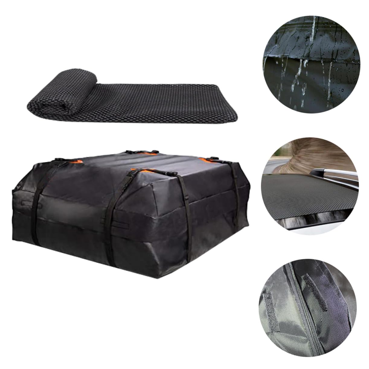 Schwarze Dachgepäcktasche aus 420d Oxford, Faltbar, 1 Satz