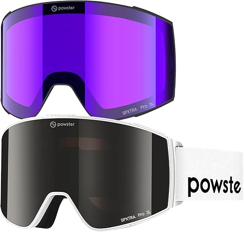 Miniatura 23 de Powster - Gafas de esquí OTG, gafas de snowboard, lente magnética intercambiable, sin marco, protección UV, antiempañamiento, para patinaje sobre
