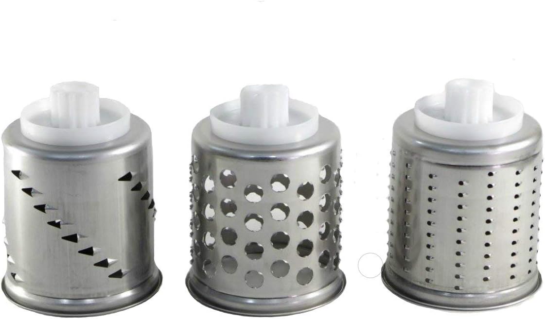 Round Drum Slicer and Grater - Extra Fine Disk (Nut Grinder and Hard Cheese Grater), Special Drum (Vegetable Shredder) and Extra Coarse Drum (Potato Grater) Made of Stainless Steel