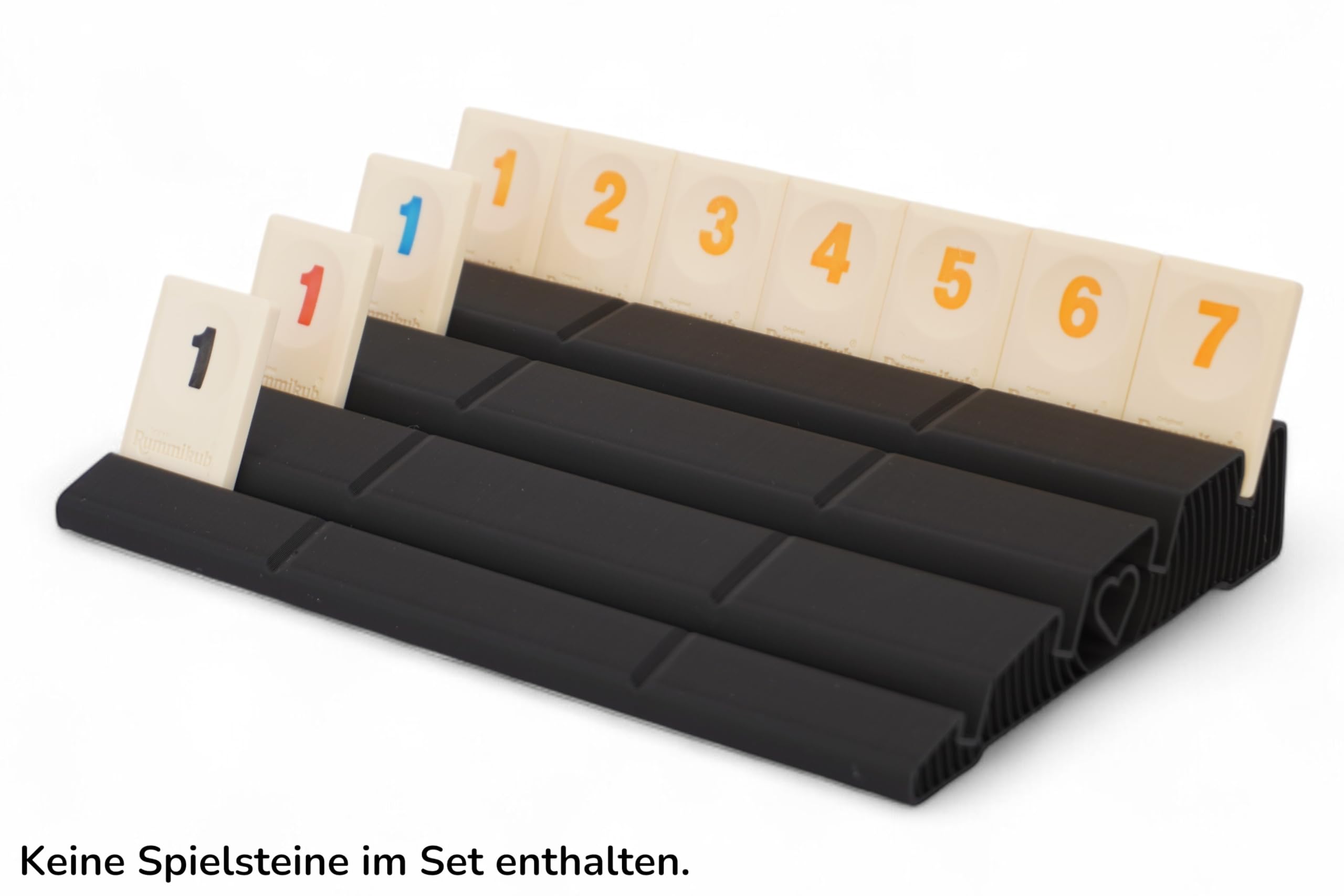 Generisch Rummi Classic erweitertes Ablagebrett 4 Stück Set - Stabiler Aufsteller mit Vier Reihen für bessere Organisation der Steine - Erweiterung Schwarz - Kompatibel mit Rummikub