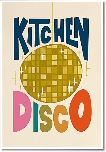 Yaasilinage Lienzo decorativo retro para cocina, póster de bola de discoteca colorido y moderno, cuadros de arte vintage para comedor, decoración de