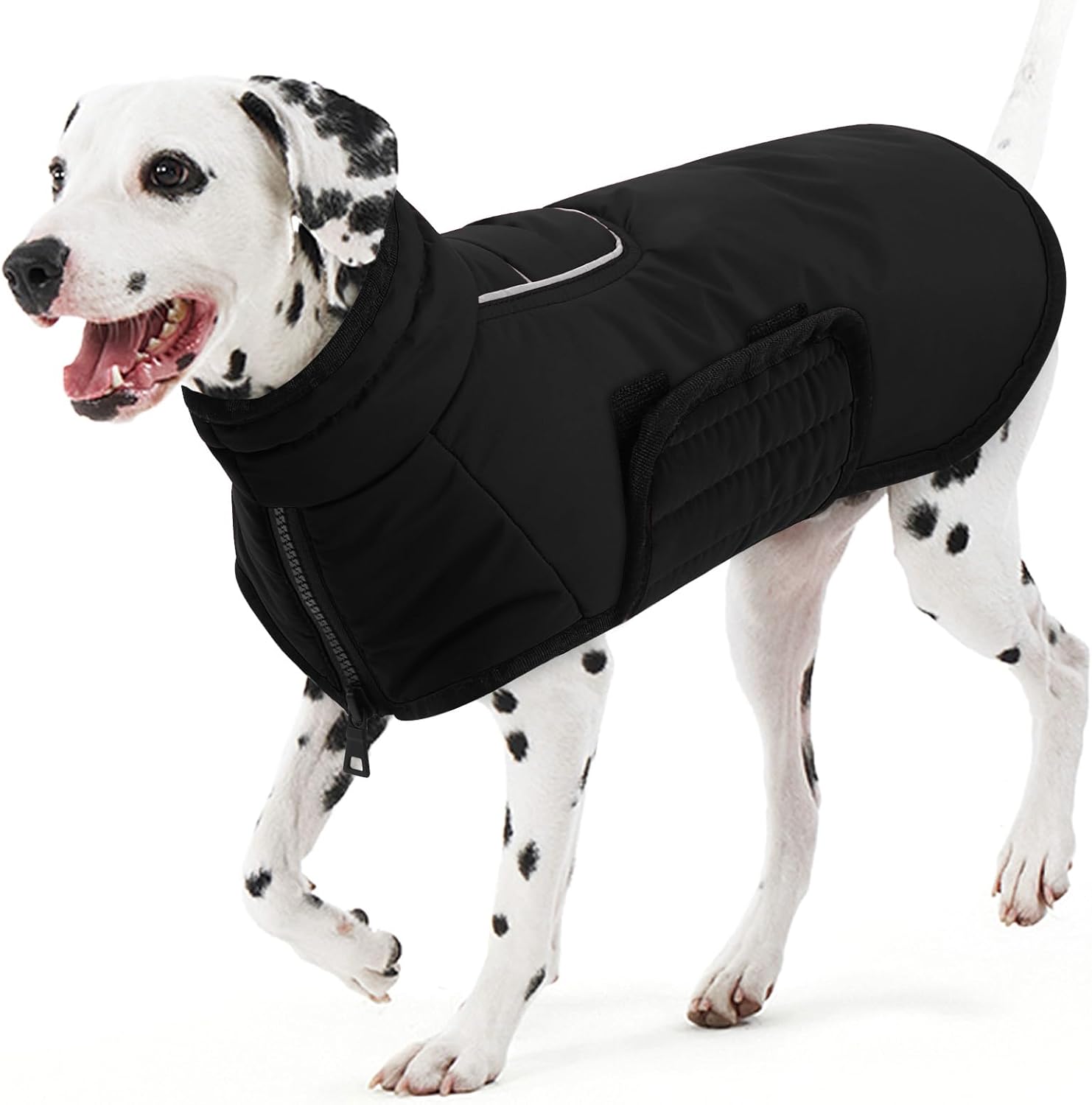 AOFITEE Dog Coat - Waterproof Dog Jacket with Harness Hole & High Collar, Warm Fleece Snow Jacket, Reflective for Small, Medium, Large Dogs - Black XL