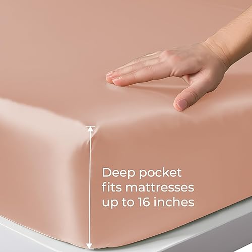 Miniatura 10 de LINENWALAS Sábana bajera ajustable tamaño King, 100% seda de eucalipto austriaco Tencel Lyocell mejor que el algodón egipcio, bolsillo profundo,