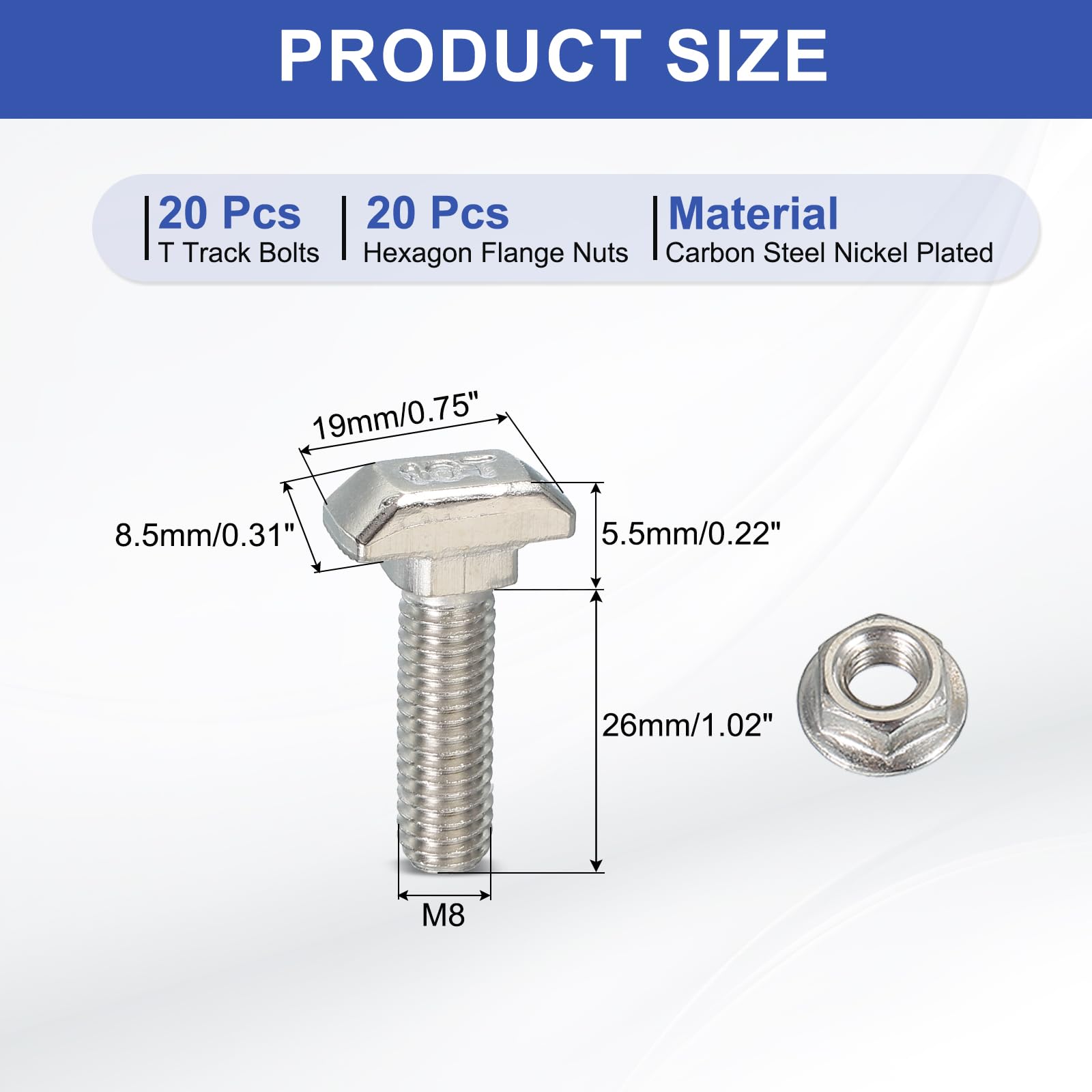 PATIKIL M8 x 28 mm T-Slot Bolts - Image 2