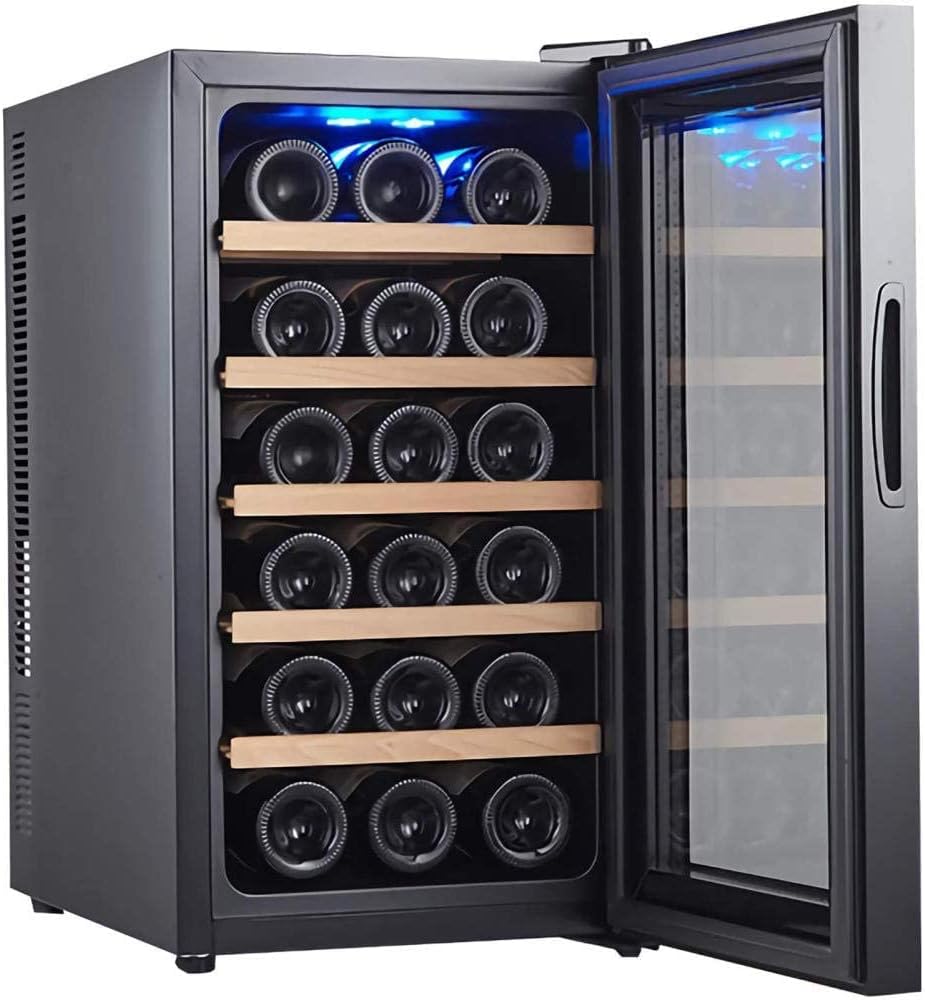 Wine Cooler 18 Bottle Counter Top Wine Cellar Fridge Small Freestanding Constant Humidity Wine Refrigerator Digital Temperature Display Glass Door Black-Beech Wood Shelves