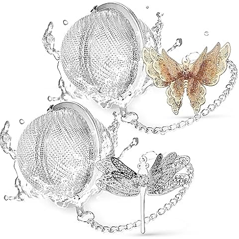 Tea Infusers for Loose Tea 2 pcs TeaSanavie Loose Leaf Tea Diffusers 3D Handmade Butterfly & Dragonfly Loose Tea Holder, Tea Strainer with Charm Pendant Loose Leaf Tea Steeper Cover