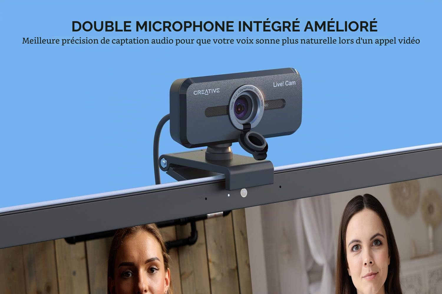 Creative Live! Cam Sync 1080p V2 Webcam USB grand angle avec fonction muet automatique et réduction du bruit pour les appels vidéo, double microphone intégré pour zoom, Skype