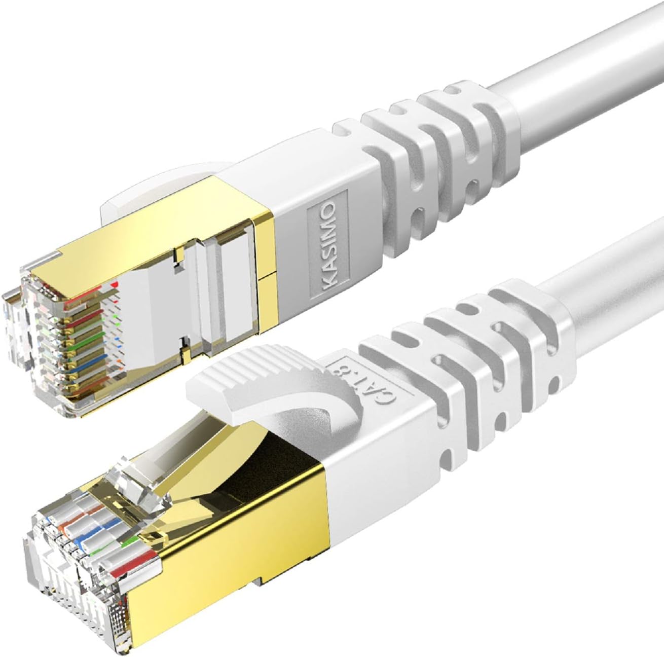 KASIMO CAT 8 Ethernet Cable 20 FT, Cat8 Internet Cable 40Gbps with RJ45 Gold Plated Connector SFTP, High Speed Gaming LAN Patch Cable, Compatible with Cat5/Cat6/Cat7, White (White, 20FT 1 Pack)
