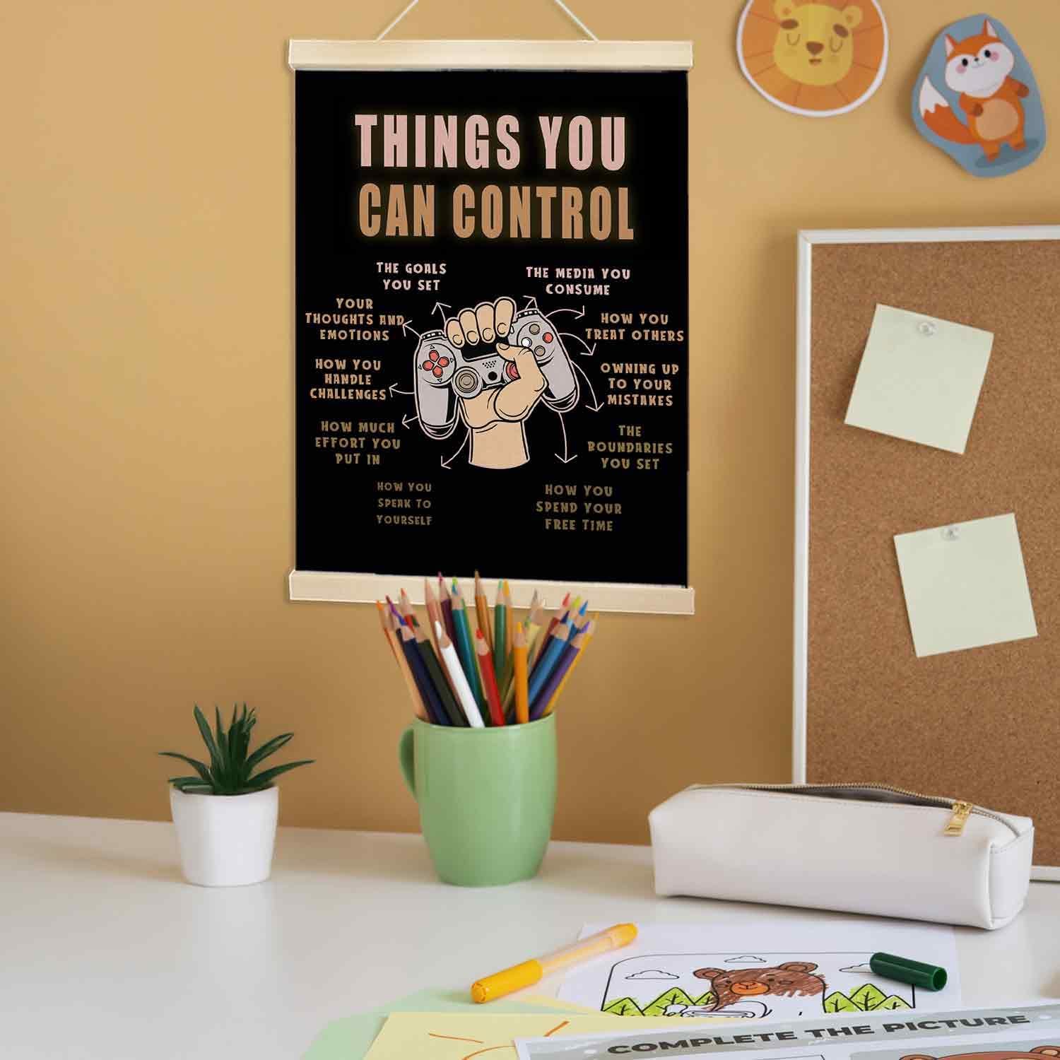 Voxitura Things You Can Control Game Poster Hanger Frame,Brown Black Gaming Gamer Wall Decor Art Canvas for Playroom Kids Toddler Boys Room,Mental Health Prints for Wall Hanging Therapy Office 12x16in image 5
