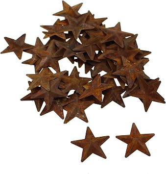TAODAN 50PCS 1 Inch Metal Star Antique Real Rust Finish Christmas Decoration Pendant Stamping Part Pentagram Crafts Decoration Barn Star for Decorating House Wall Door