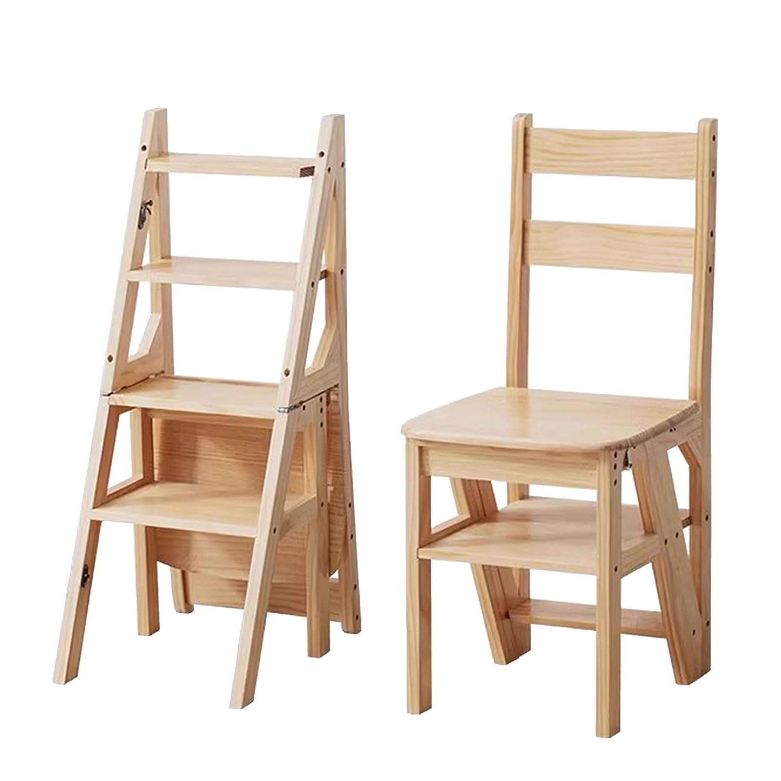 ZGYOZMNG Solid Wood Folding Ladder Chair Step Ladders Step Chair Foldable 4-Step Stool Dual Purpose Stepladders Library Climb Ladder Stool Display Stand Flower Stand (Color : A) (A)
