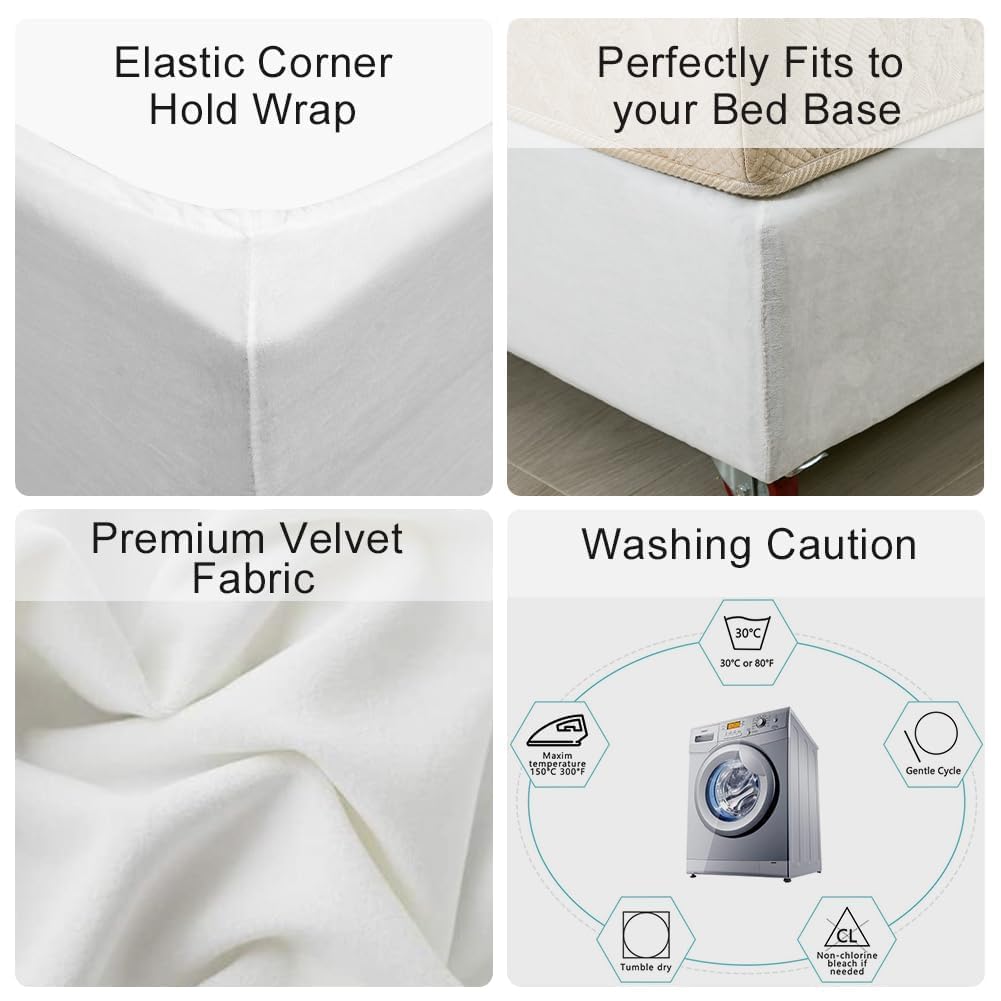 DUJUIKE Mantovana Giroletto Vestiletto Coprirette, Mantovana in velluto riccio per divano letto, Protezione Del Giroletto, Trasforma una base per letto(Queen Bed Width:150-160cm,Bianco)
