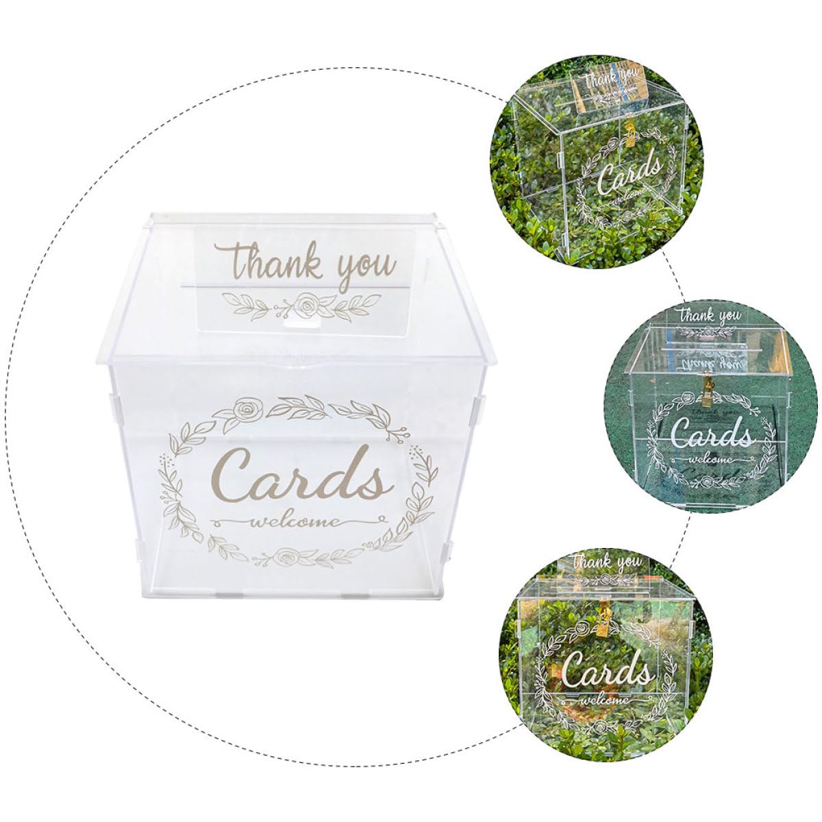 Hemobllo Große Hochzeitskartenbox mit Schloss für Hochzeit und Party Elegante Kartenbox aus Acryl Aufbewahrung für Umschläge und Erinnerungen mit Romantischem Design