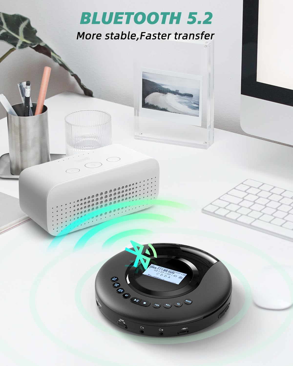 Arafuna Lecteur CD Portable - Discman - Radio Dab+/FM - CD, CD-R/RW, Lecteur CD Bluetooth avec Fonction Livre Audio - Antichoc - Batterie intégrée 2000 mAh - Noir