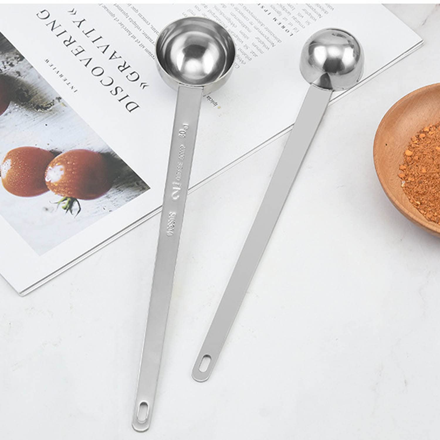 Cuillère à Café Acier Inoxydable 304 Cuillerée à Soupe Cuillère à Mesurer Longue Poignée Dessert Remuer Cuillère avec Échelle (argent-6pcs-5ml, 10ml, 15ml, 20ml, 25ml, 30ml)