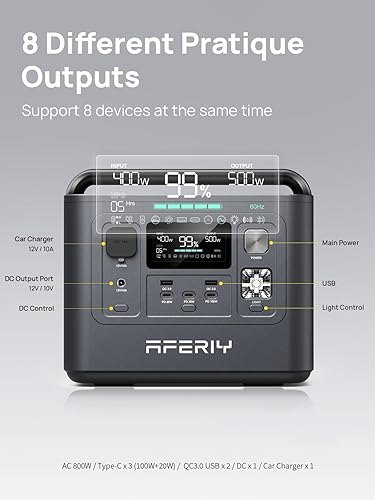 Miniatura 2 de AFERIY Estación de energía portátil de 800 W  512 Wh, batería LiFePO4, carga rápida en 1.5 horas, 1 toma de CA, UPS, generador solar, generador