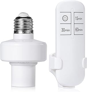 Remote Control Light Socket, 30/60mins Timing Screw in E26/E27 Bulb Holder, No Wiring, Wall Mounted Wireless Light Switch Kit, for Closet, Basement, Attic, Stairwell Light Remote