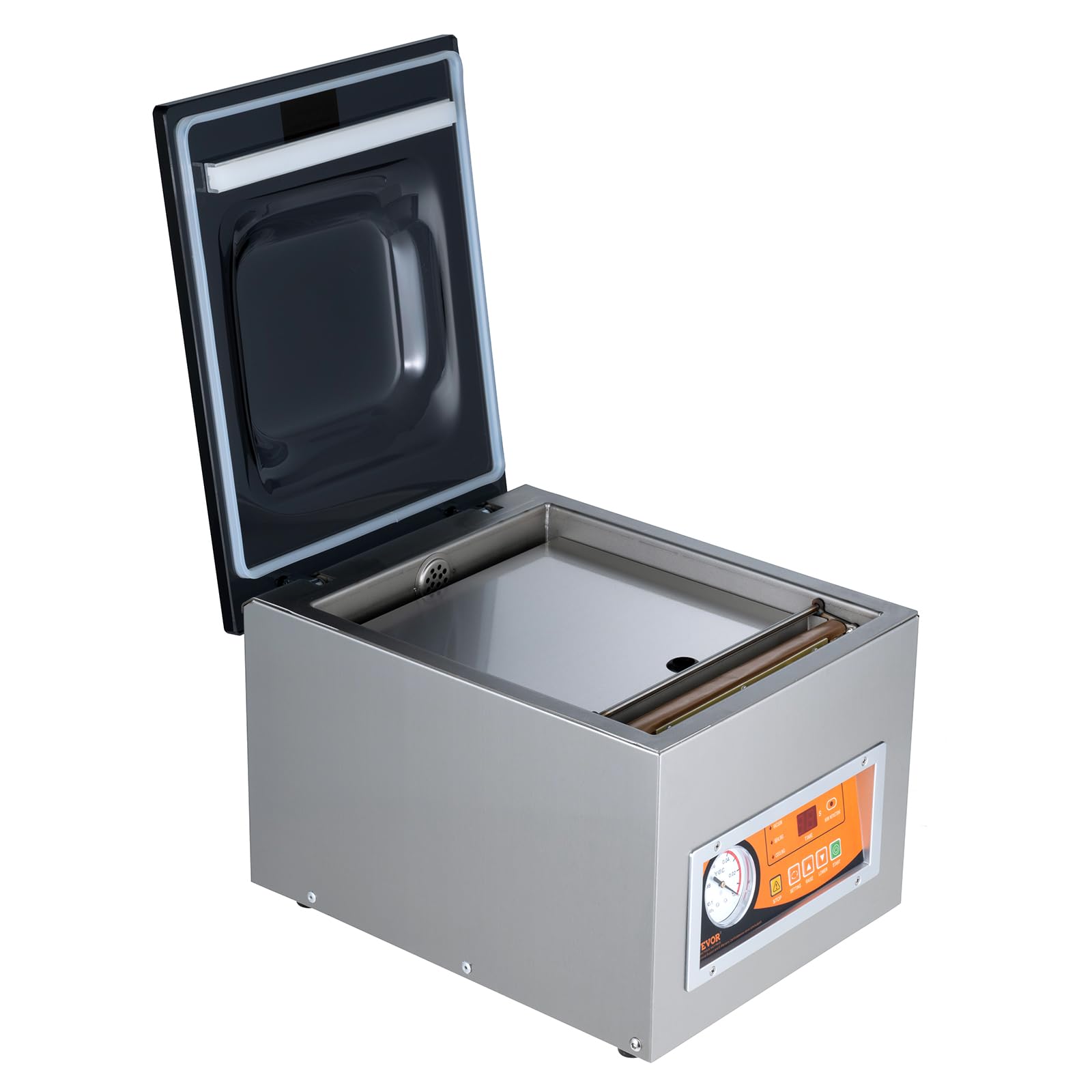 VEVOR Sellador al Vacío de Cámara 260 W Máquina de Envasado al Vacío de Acero inoxidable Tamaño Compacto de 260 mm para Cocina del Hogar Para Uso Comercial Para Alimentos Húmedos, Carnes y Adobos
