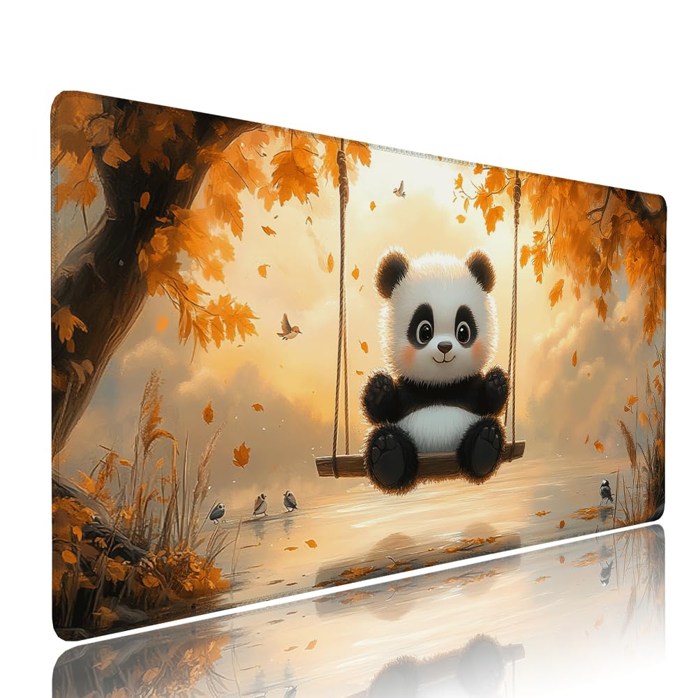 Alfombrilla de Mouse para Juegos, Giallo, XXL, Antideslizante, Impermeable, Diseño de Panda, Extendido, Grande, 1200x600x3mm, para PC, Laptop, Ufficio, Famiglia d-638