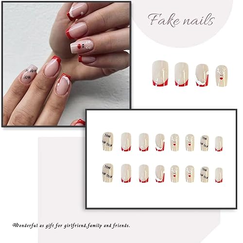 Miniatura 3 de Uñas postizas a presión de Navidad sombrero de Navidad con elemento de alce cuadradas uñas postizas de ataúd uñas postizas artificiales de cobertura