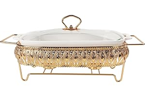 15.2" Multi-Purpose Ceramic Chafing Dish with Glass Lid and Rack