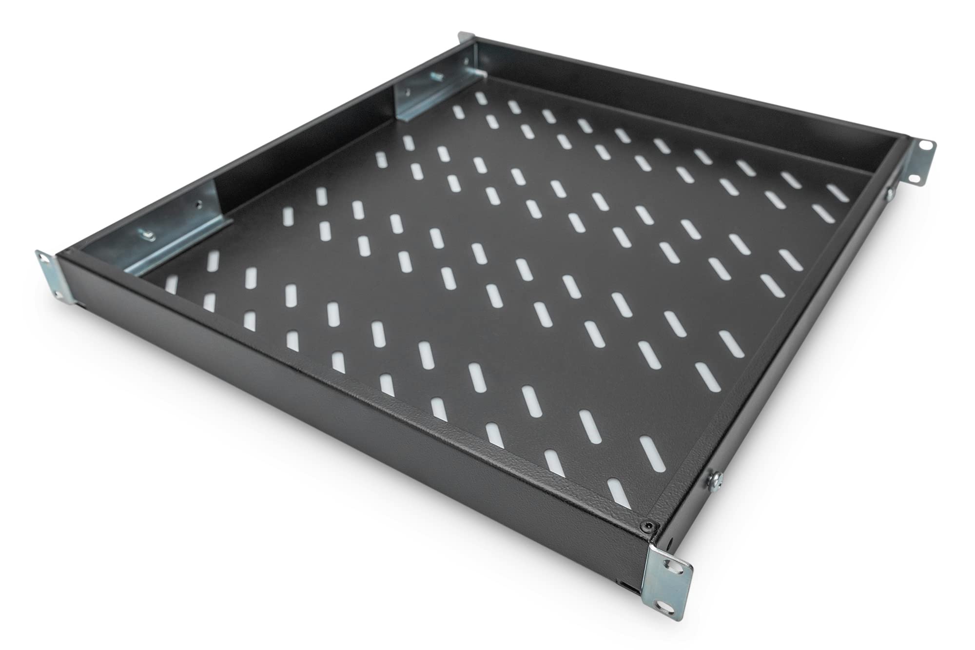 DIGITUS Estante - Profundidad variable - Para instalación fija - 19 pulgadas - 1U - Capacidad de carga 50 kg - Para armarios de red y servidores - A partir de 800 mm de profundidad de armario - Negro