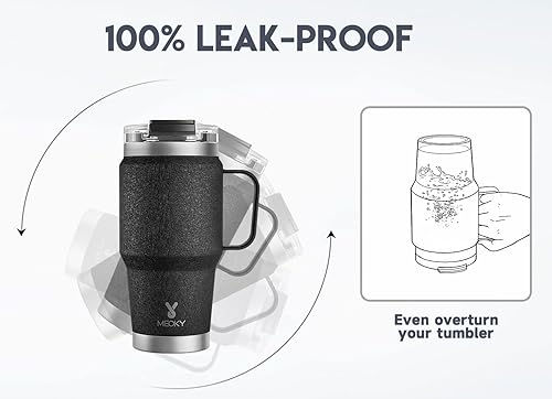 Miniatura 91 de Meoky Vaso de 32 onzas con asa, vaso aislado con tapa y popote, taza de viaje de acero inoxidable, 100% a prueba de fugas, mantiene el frío durante