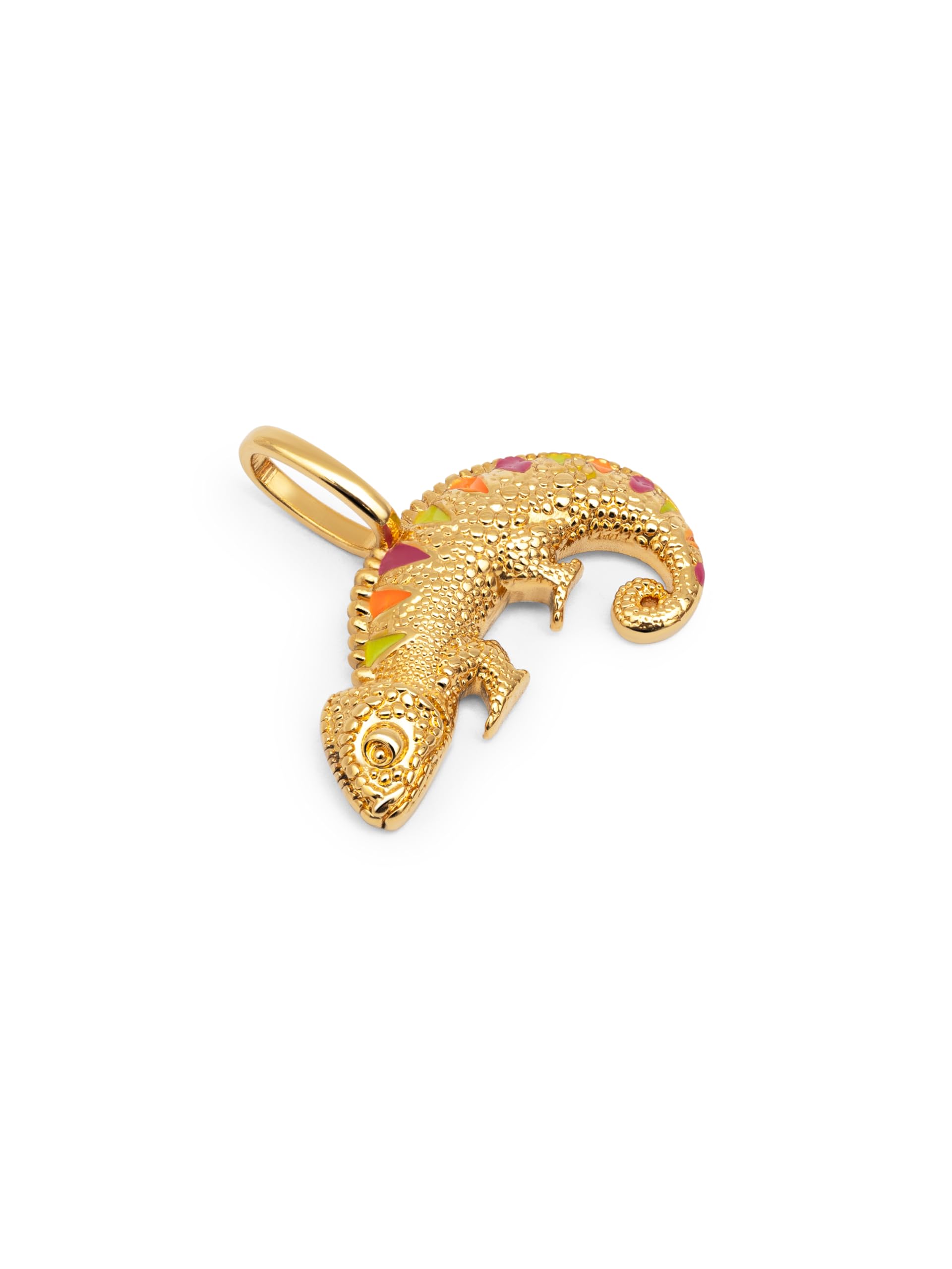 SINGULARU - Charm Camaleonte Enamel Lime. Ottone con Finitura Placcata Oro 18kt. Ciondolo Reversibile con Smalto Colorato e Zirconi. Gioielli da Donna