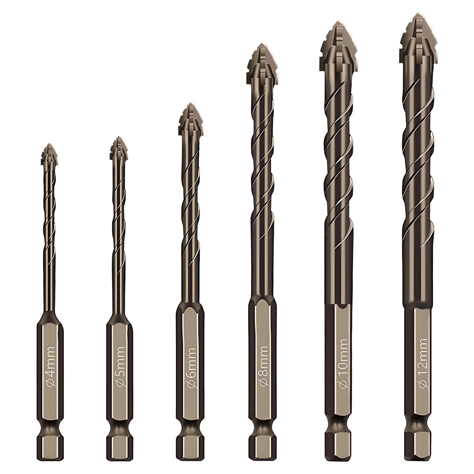 6PCS Brocas Porcelanico, Juego de Brocas Profesional 4/5/ 6/8/ 10/12 mm Broca para Azulejos Aleación de Acero de Tungsteno para Vidrio, Hormigón, Cerámica, Metal, Madera