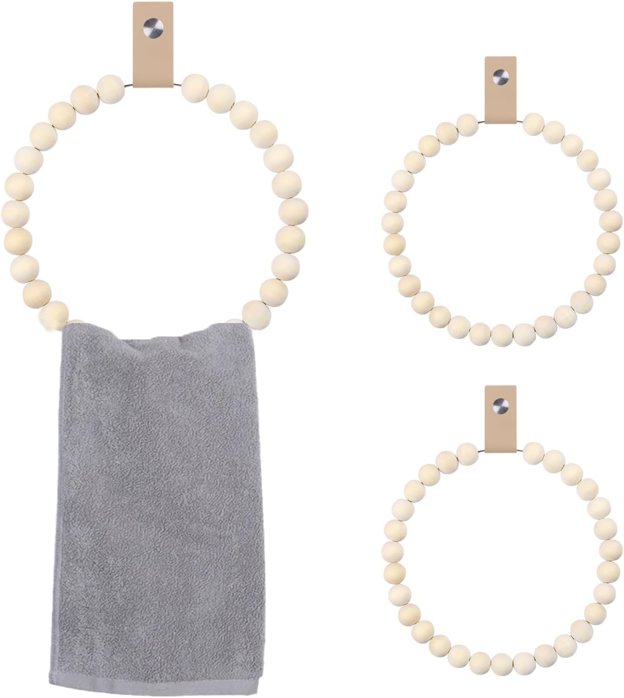 2 Pcs Boho Towel Rack Wood Towel Ring Handmade Beaded Towel