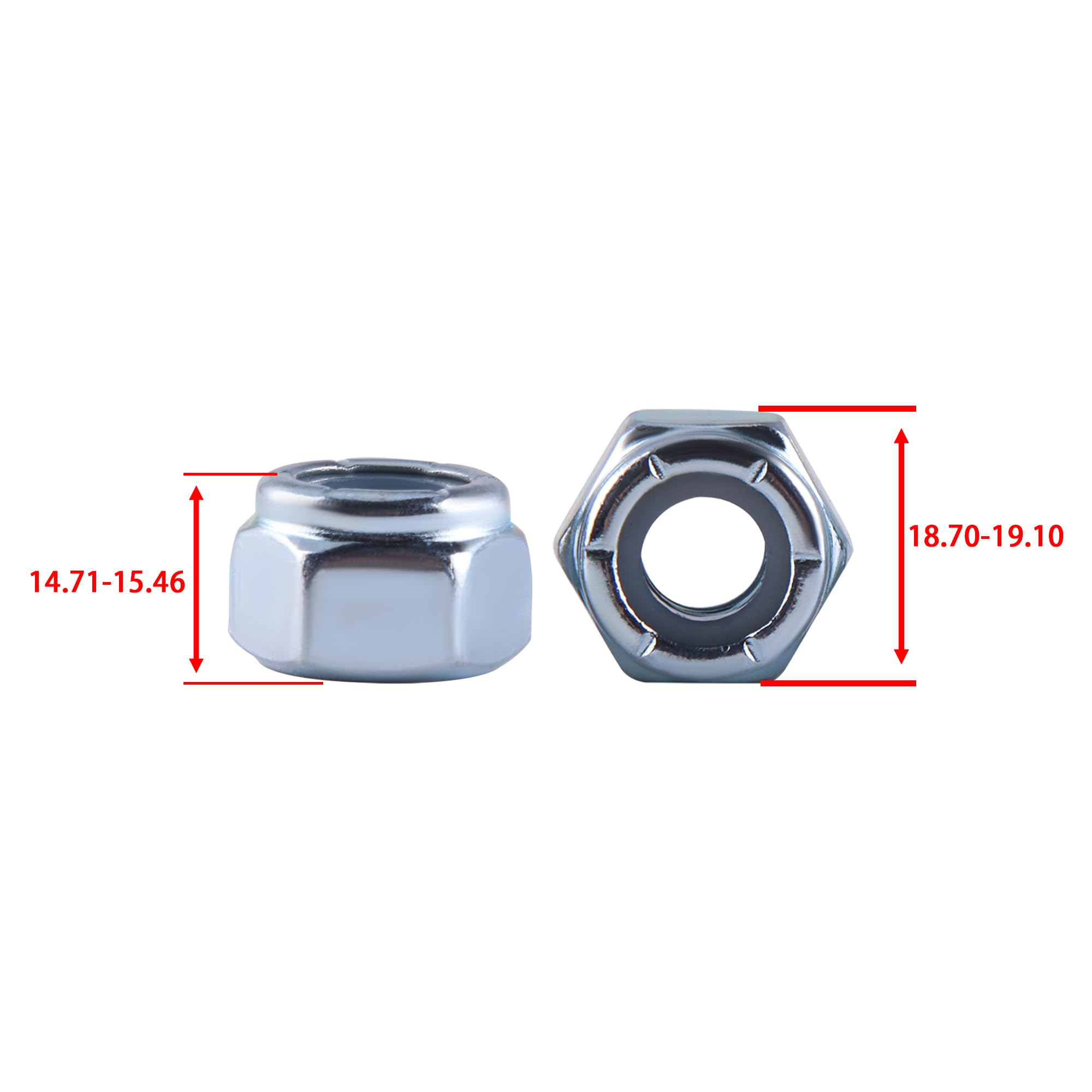 HANLATO 20Pcs 1/2-13 Nylon Insert Hex Lock Nuts Carbon Steel Galvanized Self-Lock Nylon Insert for Industrial Construction Fasteners