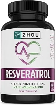 ZHOU Resveratrol - Resveratrol 1000mg Nutritional Supplement for Women & Men, Pure Ultra Strength Heart Health and Antioxidant Support Formula - 60 Veggie Capsules