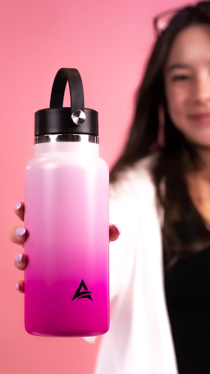 PLA Aqua Bottle 32 oz | Bubblegum Pink Ombre | Vacuum Insulated | Stainless Steel Water Bottle | Leak Proof | Reusable with Lid | Wide Mouth Water Bottle | Sport | Travel | Hot & Cold