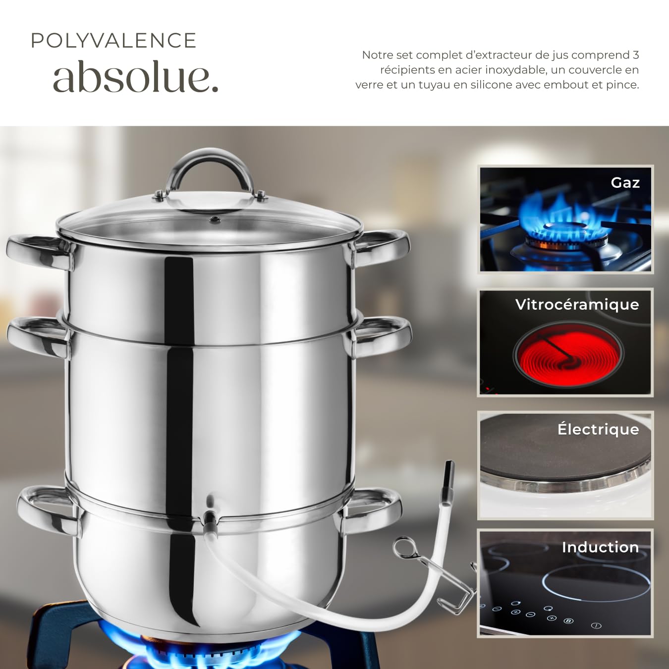 tectake® Extracteur de jus 15L en Acier inoxydable Multi-fonction Centrifugeuse Fruits et legumes Cuiseur-vapeur Presse fruits, tout feux dont induction, lavable au Lave-vaisselle